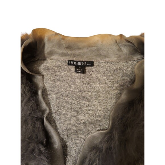 Lafayette 148 Wool Cashmere Fur Trim Cardigan Womens Small Gray Old Money Merino - Picture 5 of 8